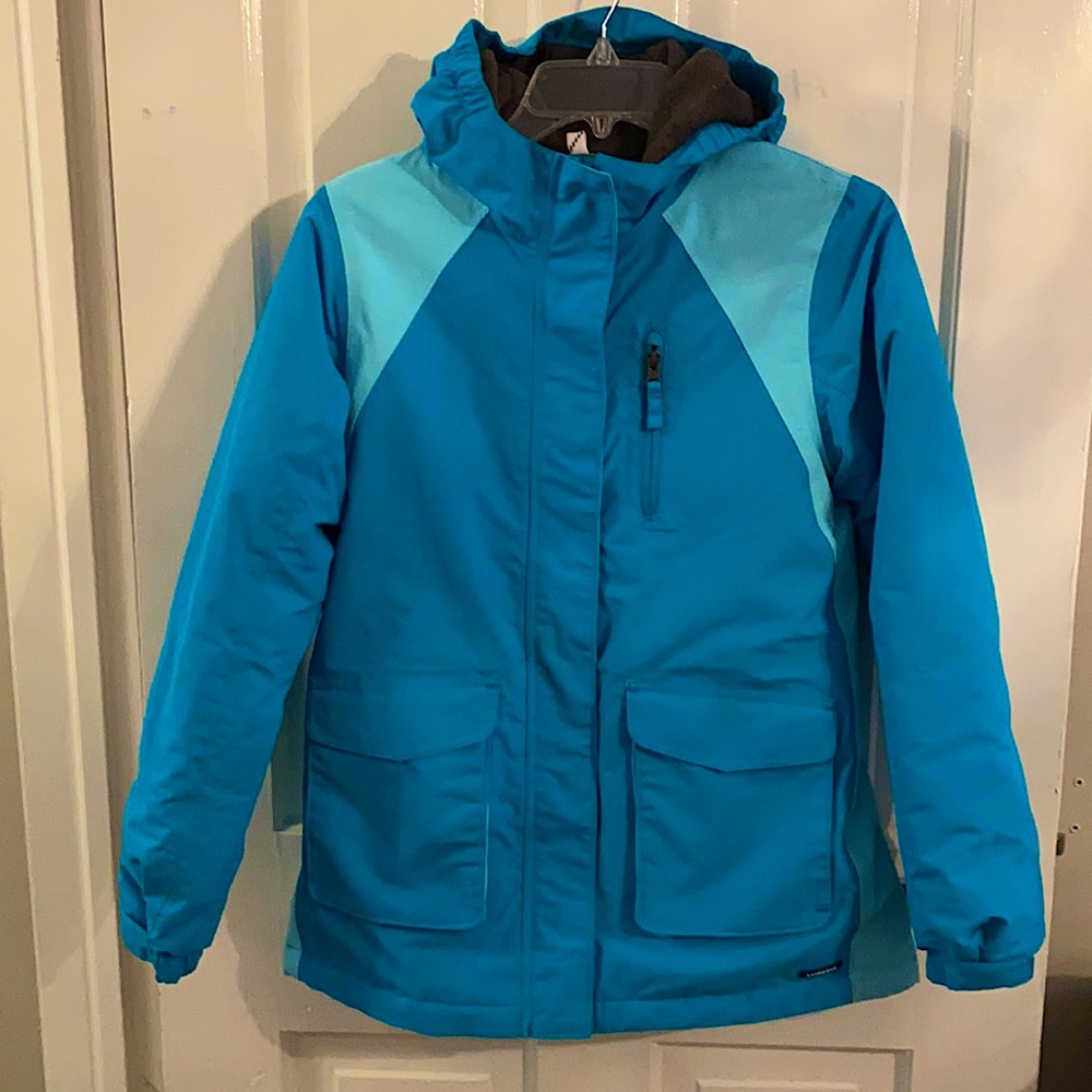 Teal Girls ski bibs with matching squall jacket